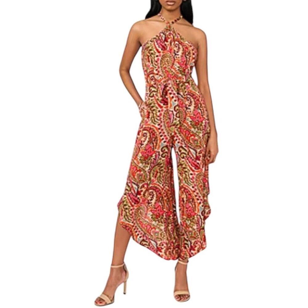 1.STATE Multicolor Boho Jumpsuit Wide Leg Sleeveless Women's Size Large L EUC